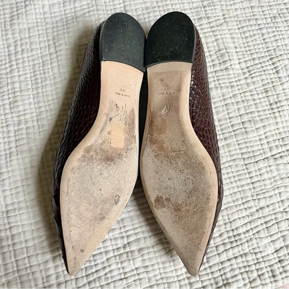 Giuseppe Zanotti Rhinestone Croc Leather Pointed Toe Ballet Flats 38.5